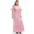 Short Sleeve Pink Ruffled Plus Size Maxi Dress